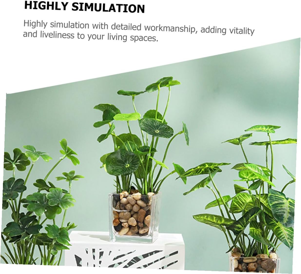 KICHOUSE 2pcs Small Faux Lotus Leaf and Four-Leaf Clover Artificial Bonsai Plants with Mini Ceramic Planters for Home Office Desk Decor and Wedding Floral Arrangements
