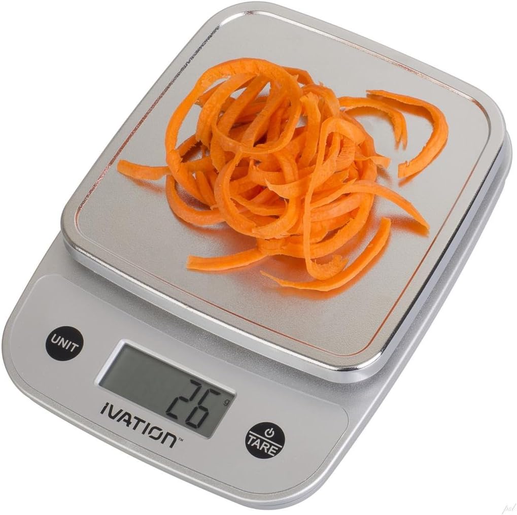Ivation Digital Kitchen Food Scale, Multifunction, Lightweight 11 Pounds Capacity, Silver
