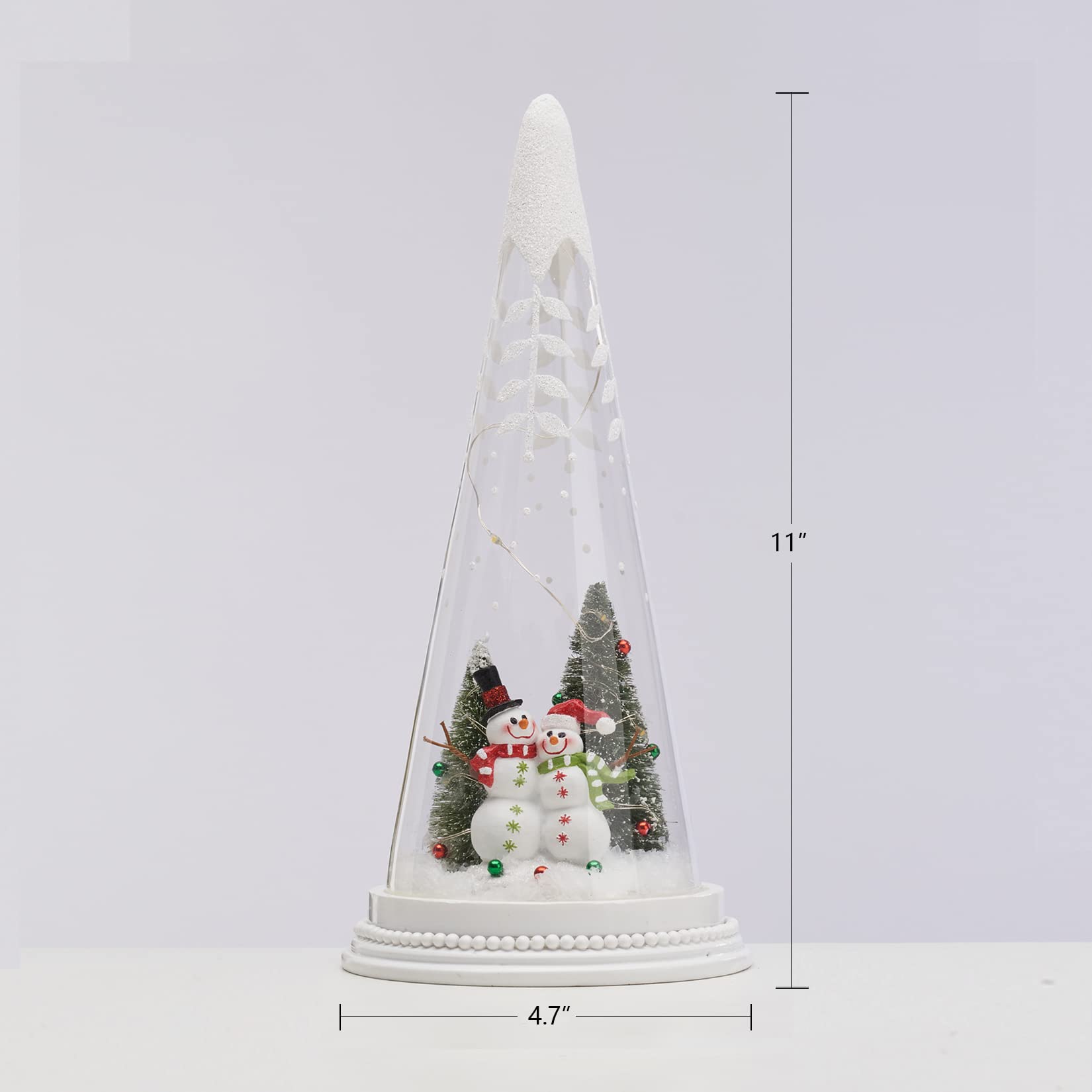Aowaris Christmas Table Decorations 11 Inch Lighted Snowman Indoor Home Decor Glass Cone Tall Glass for Tabletop Window Mantel Display Party Light Up Snowman Holiday Present