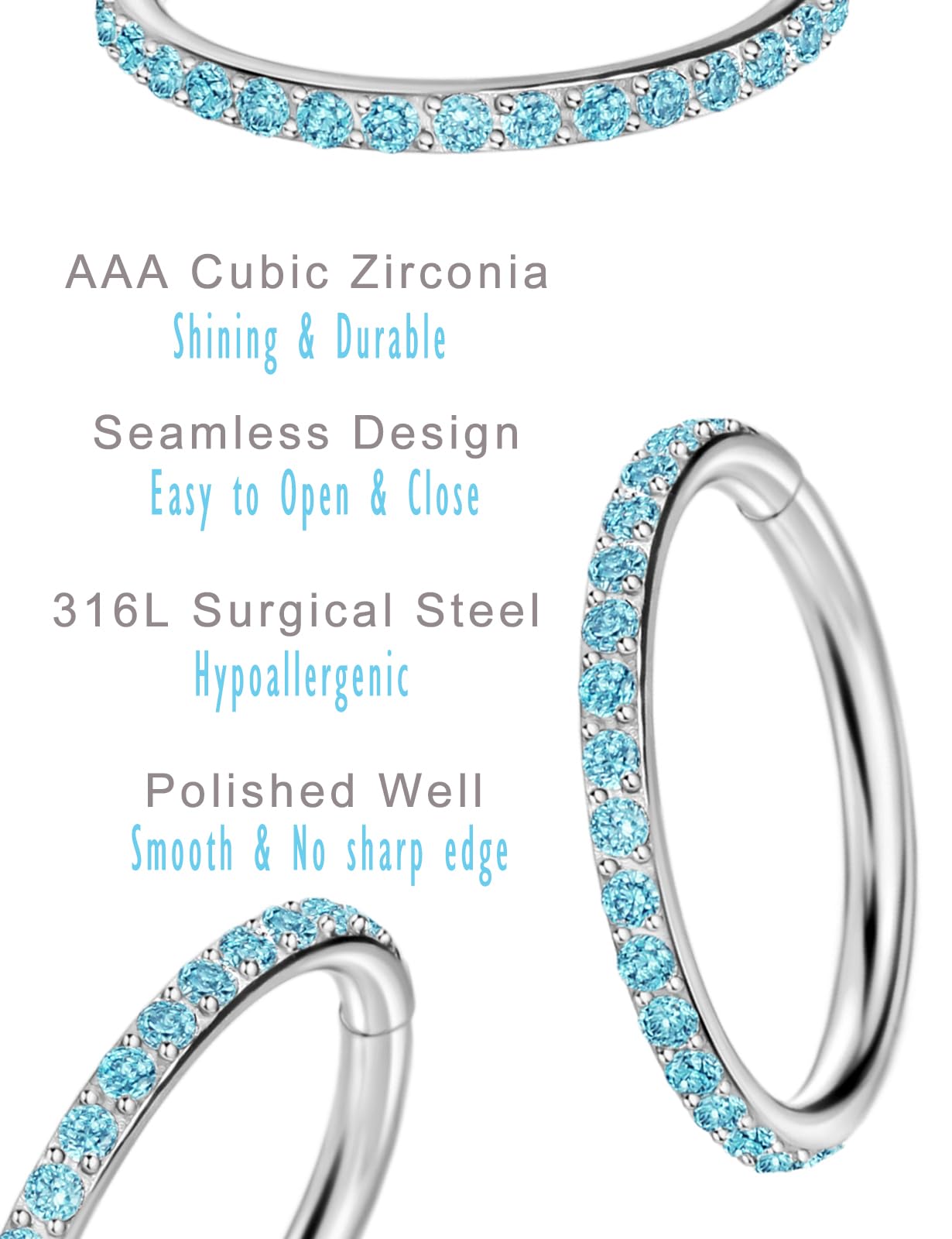 20G 18G 16G Cancella CZ Anelli da Naso Cerchio in Acciaio Chirurgico 316L Orecchini per cartilagine Cerchio 5-12mm Gioielli penetranti Daith Helix Rook Trago Gioielli penetranti Orecchino in Acciaio