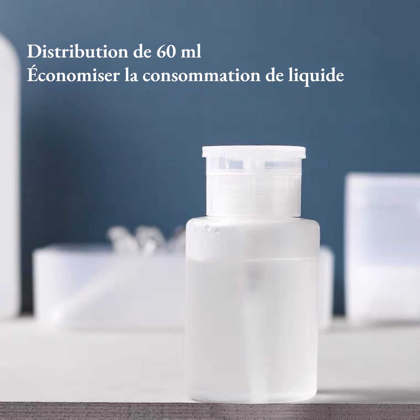 Butelka do dozownika paznokci, pompa czyszcząca Pusta plastikowa butelka do zmywacza do paznokci w płynie do paznokci - butelka przezroczysta 60 ml (biała)