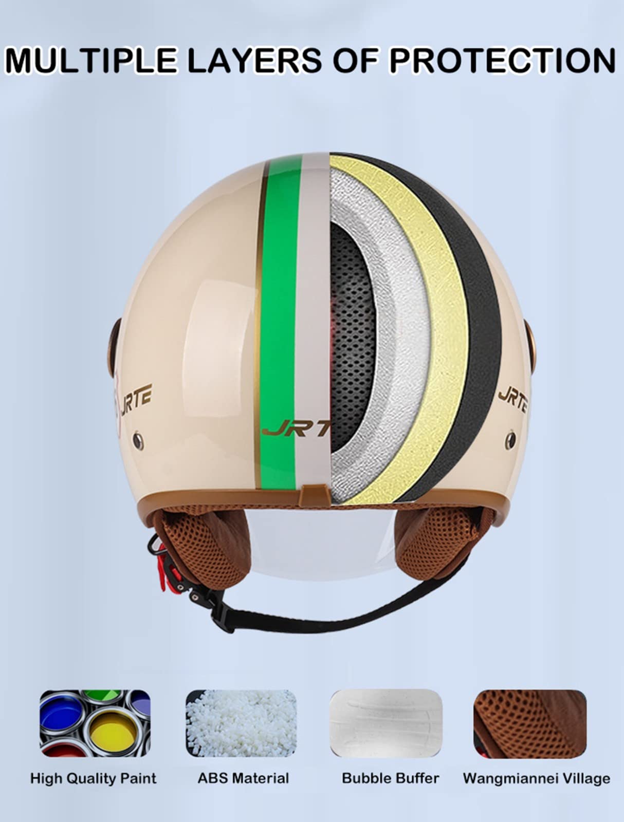 Casco Moto Retrò Casco Mezzo Jet A Faccia Aperta, Per Uomini E Donne Adulti Casco Scooter Con Visiera Casco Ciclomotore Approvato DOT/ECE