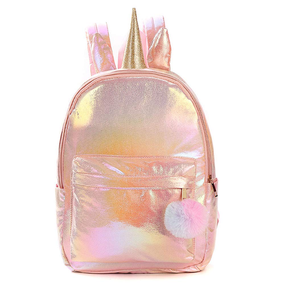 Unicorn Backpack,Holographic Reflection PU School Bag Lovely Large Capacity Casual Bag for Girl Accessories Travel Rucksack Straps - Pink
