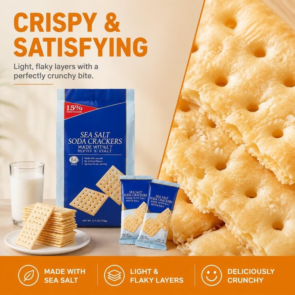 Galletas de soda con sal marina, snack crujiente sin freír 500 g