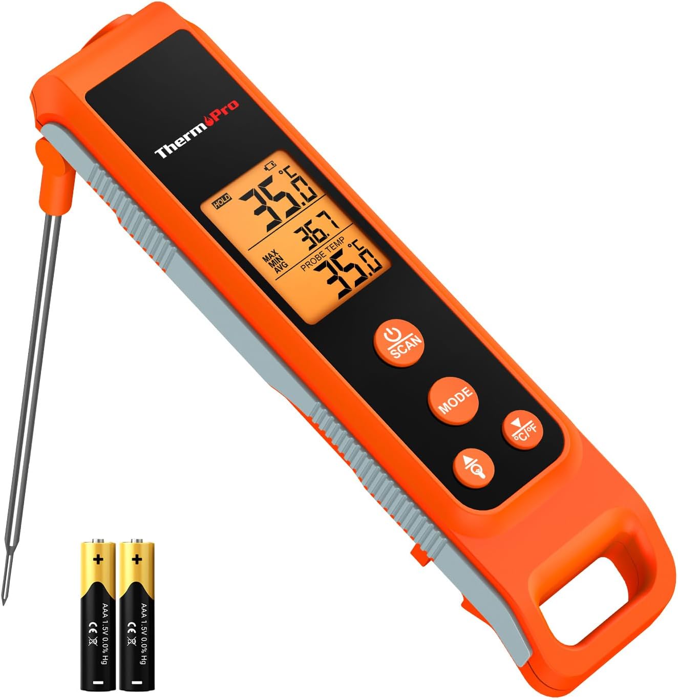 【Innovative】2-in-1 Cooking Thermometer Non-Contact & Contact Type with Probe Infrared Thermometer Digital -50℃~550℃ Fast Reading High Precision Backlight Foldable for Frying Oven Coffee Tempura Meat