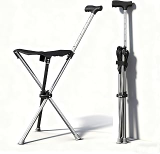 FORTSPANG Faltbarer Gehstock mit Sitzfunktion | 80-90cm Höhe | 150 kg Belastbarkeit | rutschfeste Silikonbasis | Für Senioren 140-190 cm | Ideal für Outdoor, Reisen & Camping