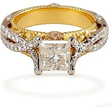 Princess Cut Cubic Zirconia Engagement Wedding Ring for Women Luxury Solitaire Two-Tone Anniversary CZ Simulated Diamond Band 14K Gold Plated 925 Sterling Silver Promise Rings for Her size 7
