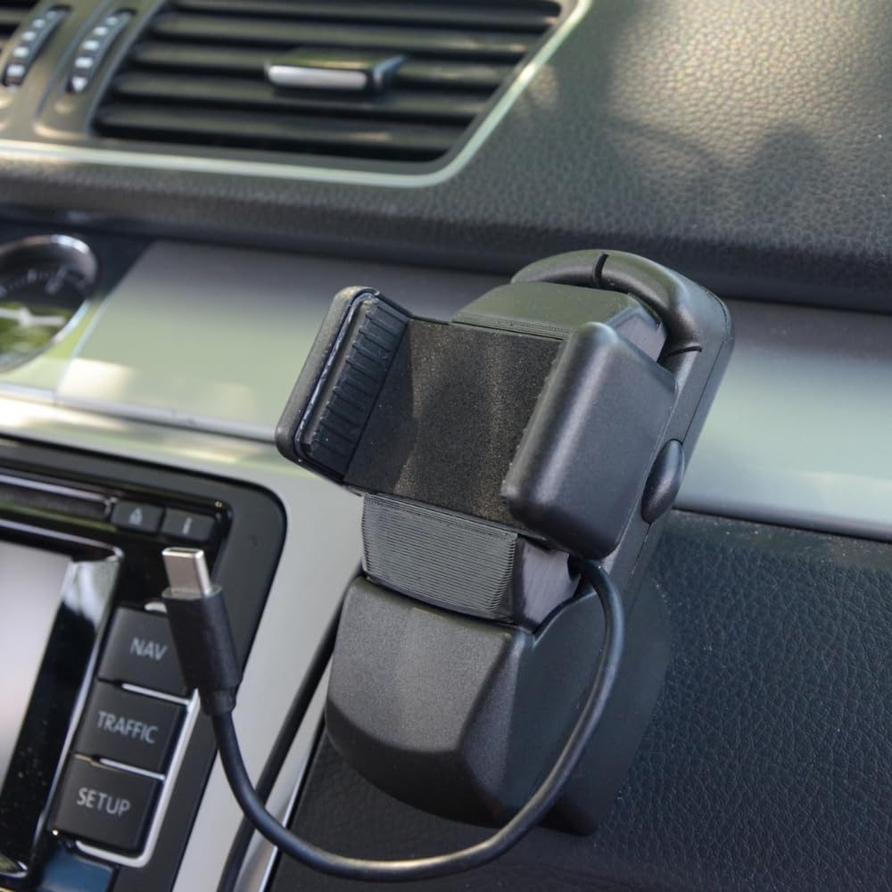 VW uchwyt na telefon komórkowy | dedykowany montaż | kabel do ładowania USB-C | pasuje do VW Passat, Golf, Touran, Polo, T5 (2003–2014)