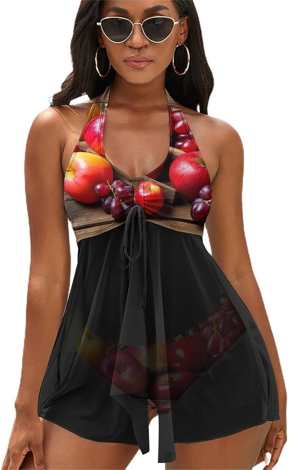 Fruits on Wood Tankini Swimsuits for Women Two Piece Bathing Suits 2024 Summer Beach Swimwear Swim Tank Top