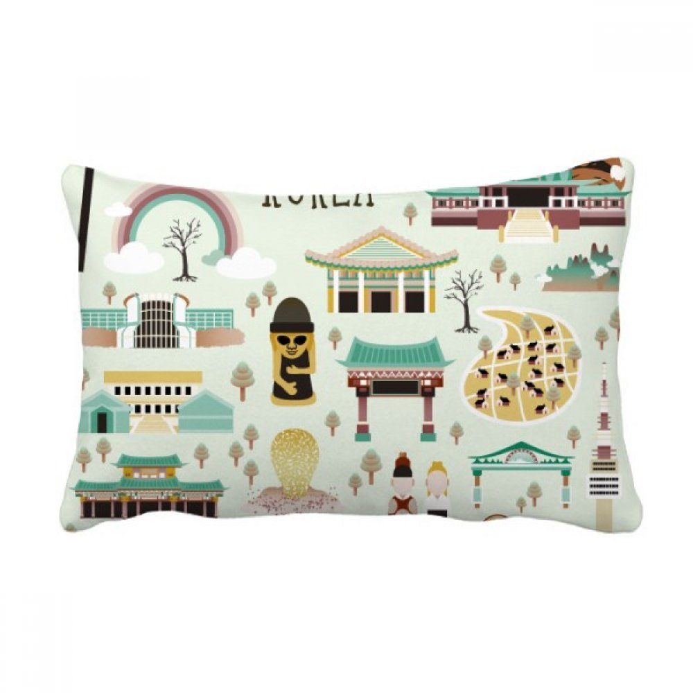 Coussin lombaire Corée pour canapé motif monuments célèbres taie avec insert multicolore