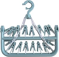 Vista 3 de Percha para secar ropa con 32 pinzas y estante plegable para colgar (Azul Claro)