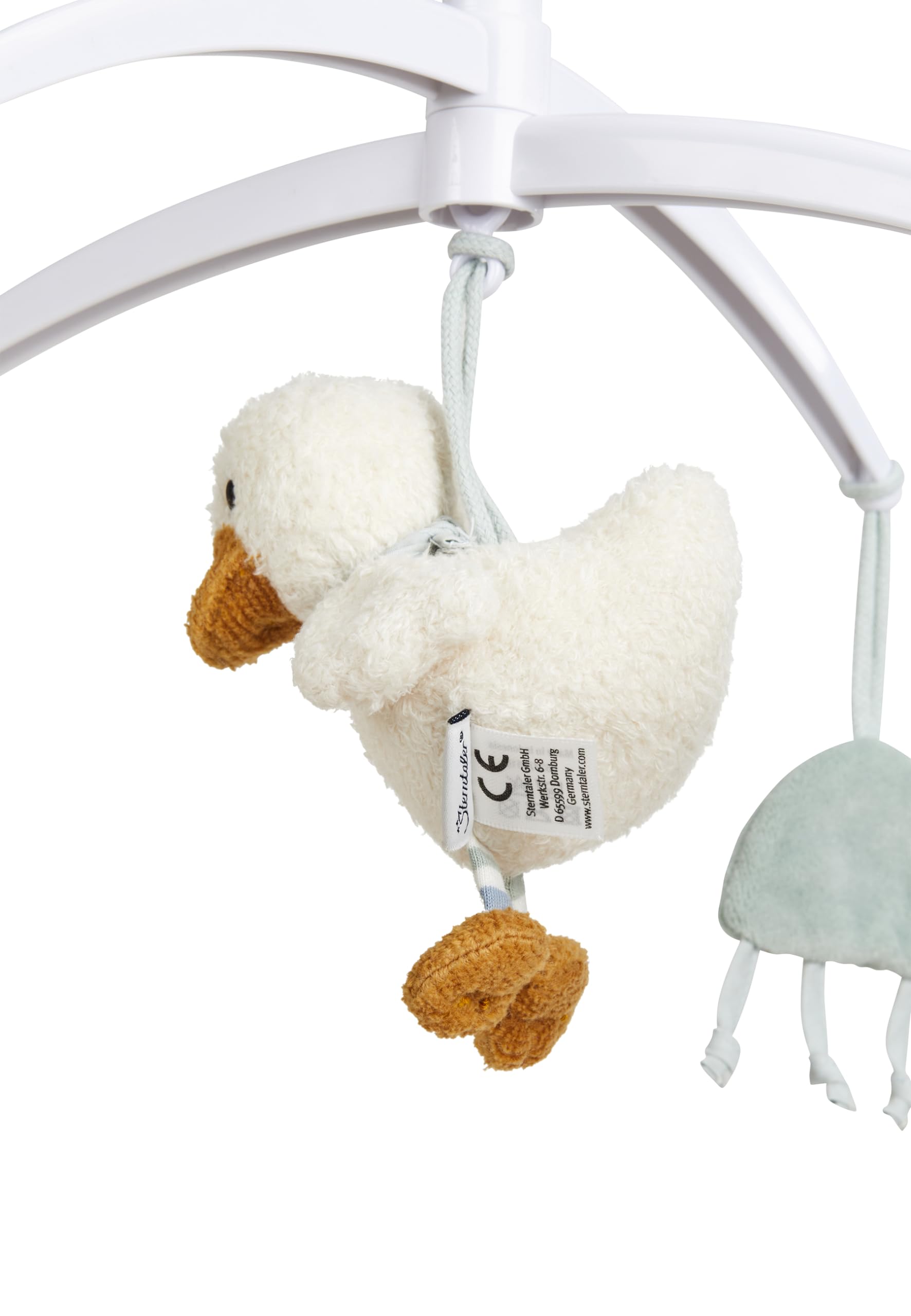 Sterntaler Baby Mobile Ente Edda Lou, Musikmobile für Jungen und Mädchen mit der Melodie Brahms Wiegenlied und weißen Gestänge, Einschlafhilfe