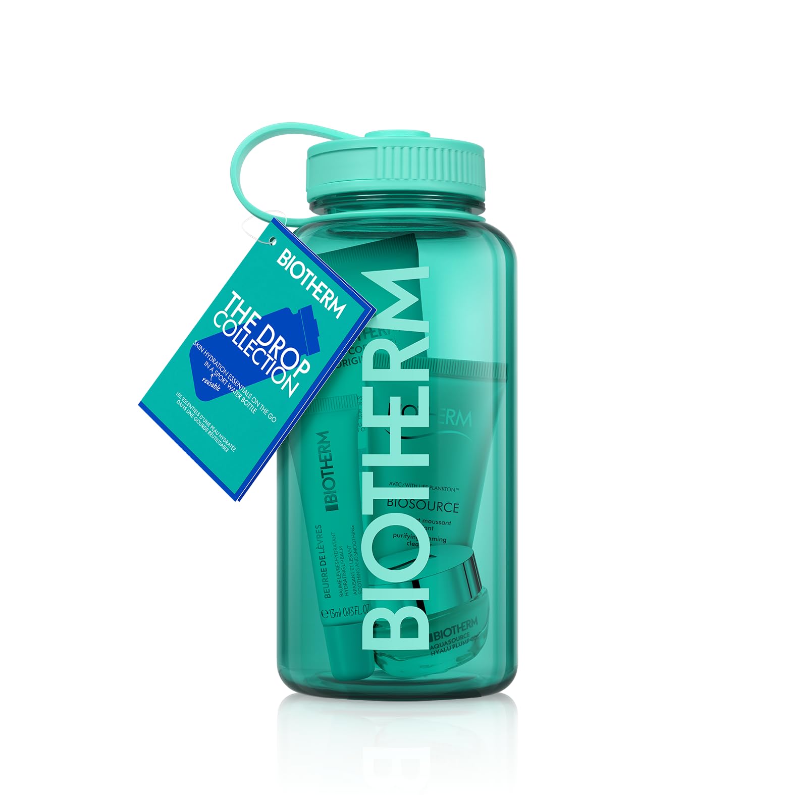 Biotherm The Drop - Aqua Drop for Women, Skin and Body Hydration Essentials for Normal to Oily Skin, Packed in a 1L Recycled, Reusable Plastic Water Bottle, With 4 Body and Skincare Products