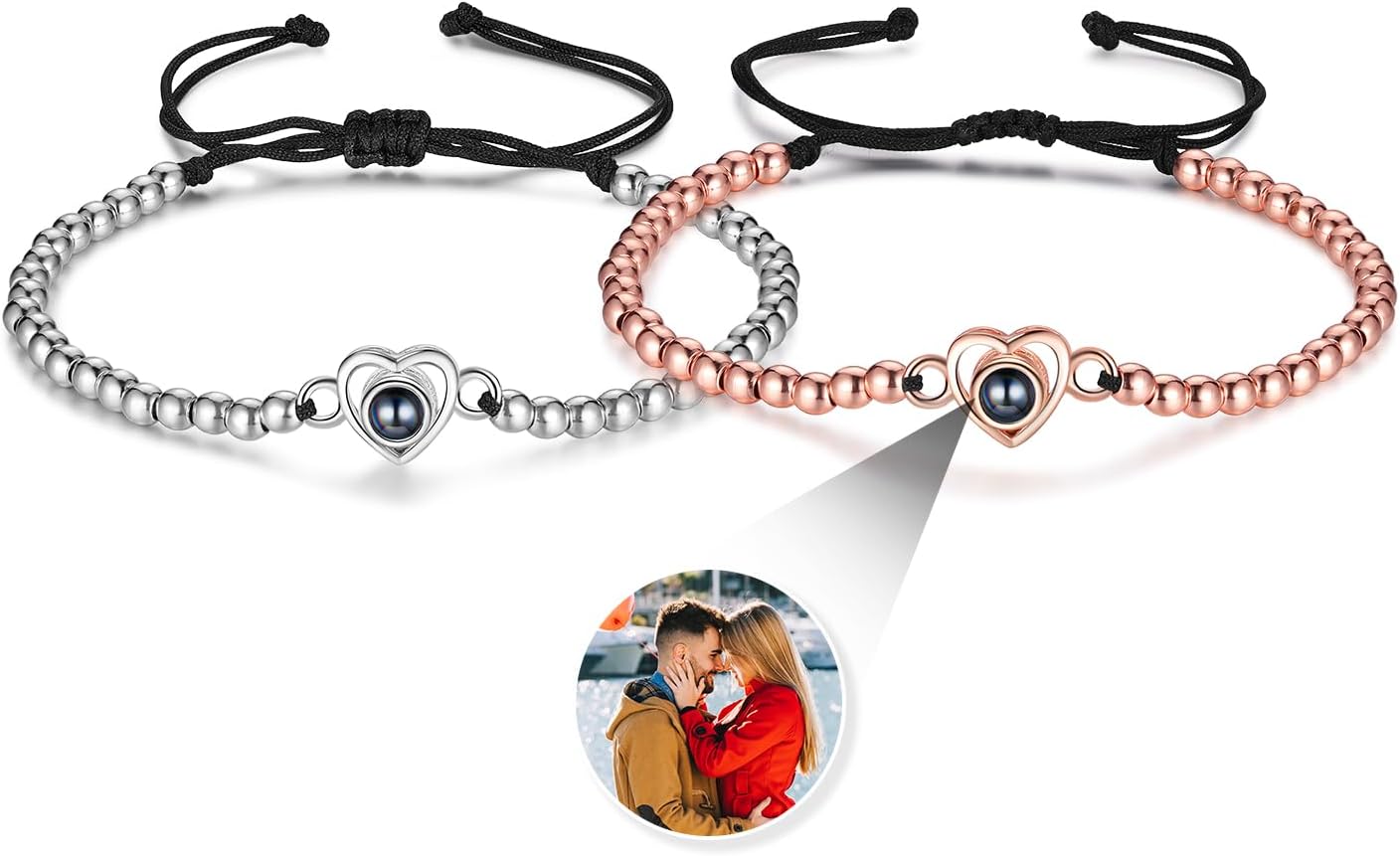 Fortheday Custom Photo Bracelet Personalized Photo Projection Bracelet Heart Photo Bracelets with Picture Inside for Women Men Girlfriend Boyfriend Personalized Gifts Valentine's Day
