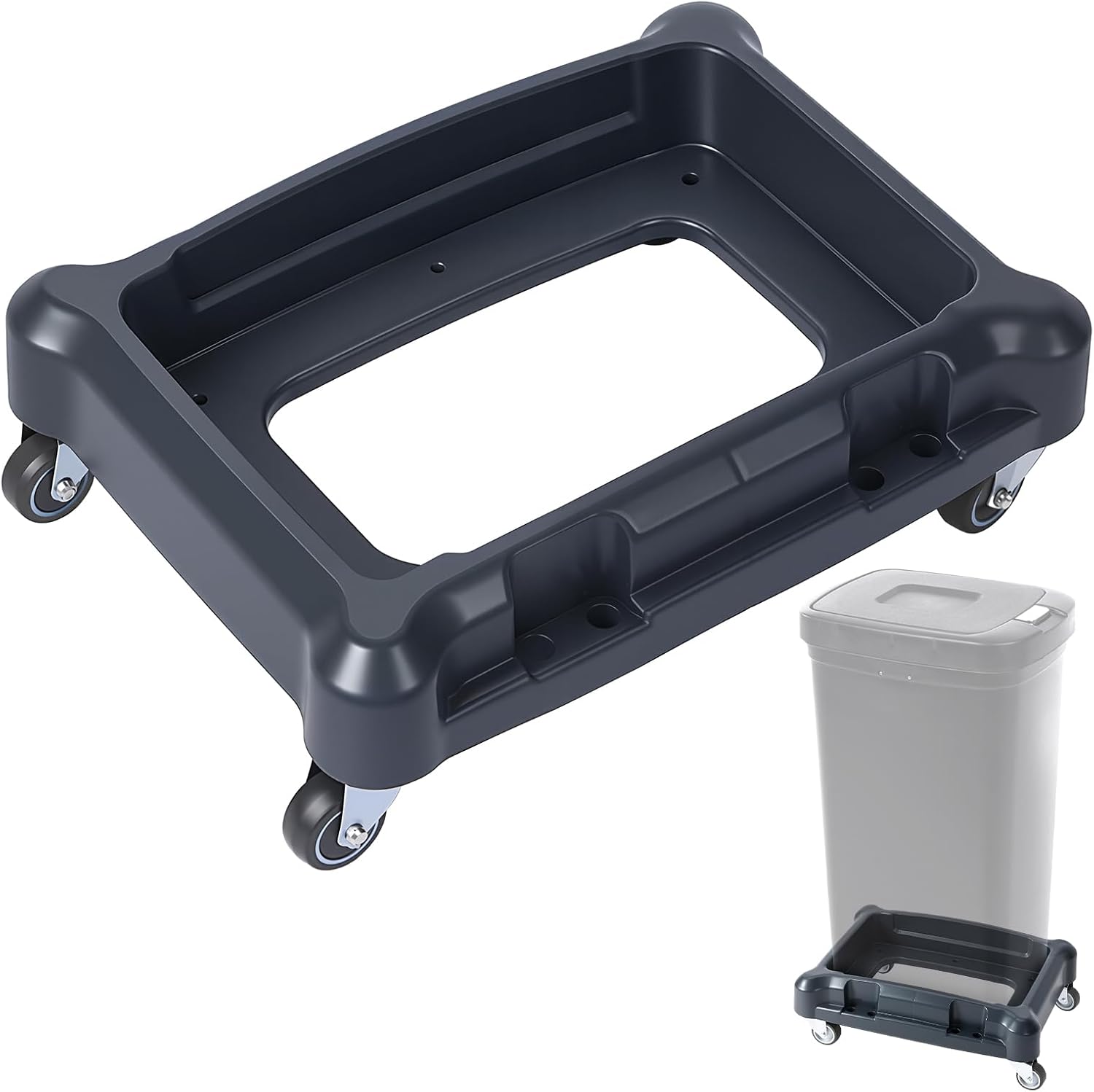 Rolling Trash Can Dolly Base with Wheels Fits 10-15 Gallon (40-60l) Rectangular Trash Can Roller Base for House Offices Warehouses Airports Commercial Environment