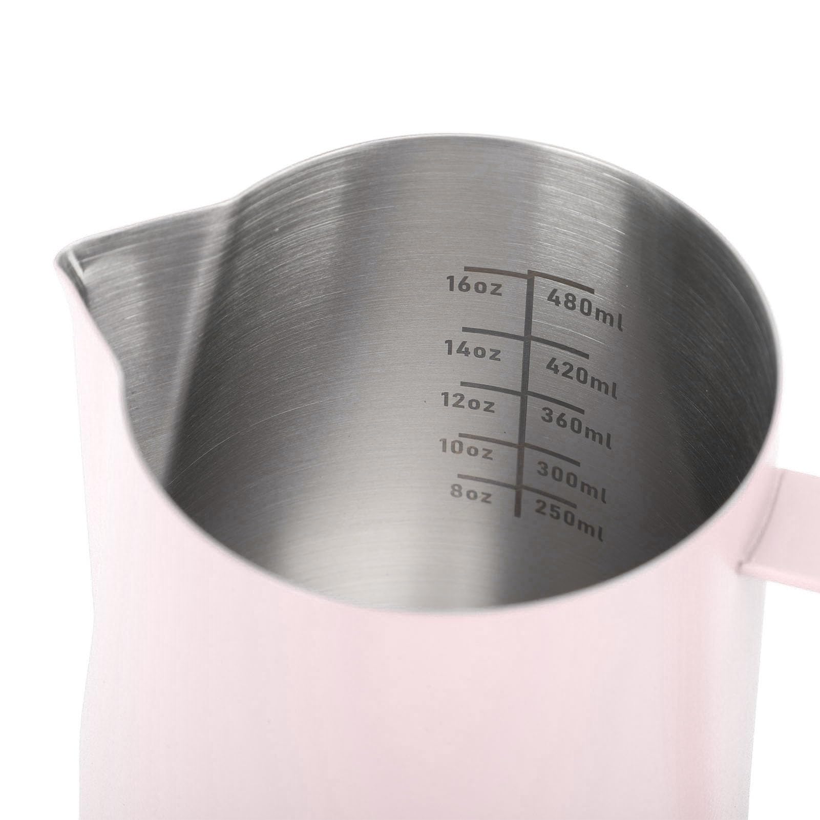 Professionale Brocca In Schiuma per Espresso, Bricco Latte in Acciaio Inox con Segno di Misurazione per Latte Art, Montalatte Espresso e Cappuccino (Rosa)
