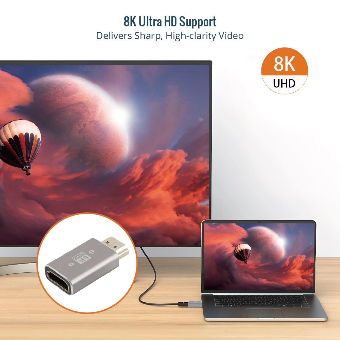 Tecmojo Adaptador HDMI 8K, adaptador de extensión HDMI 2.1 macho a hembra, compatible con 8K a 60Hz / 4K a 120Hz para laptop, PC, monitor, proyector, Roku TV, 1 paquete