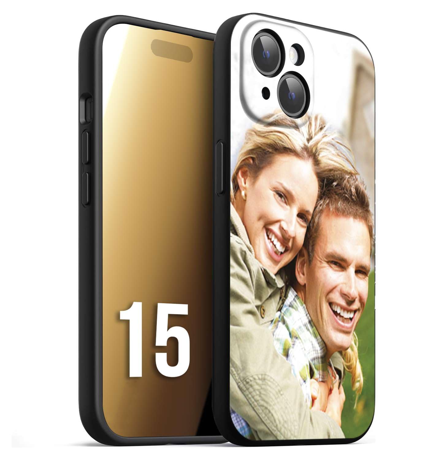 Custodia cover nera morbida in tpu compatibile per iPhone 15 personalizzata con foto immagine scritta a piacere