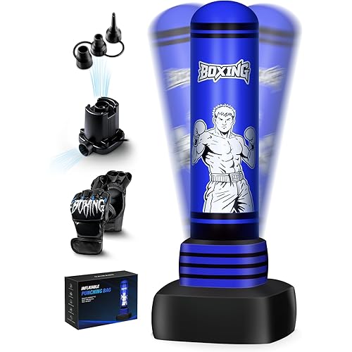 Freestanding Punching Bag for Adults Teens, 70'' Heavy Boxing Bag with Gloves and Pump, Women Men Stand Kickboxing Bags, Upgraded Big Base Boxing Equipment Set for Training MMA Fitness Home Gym