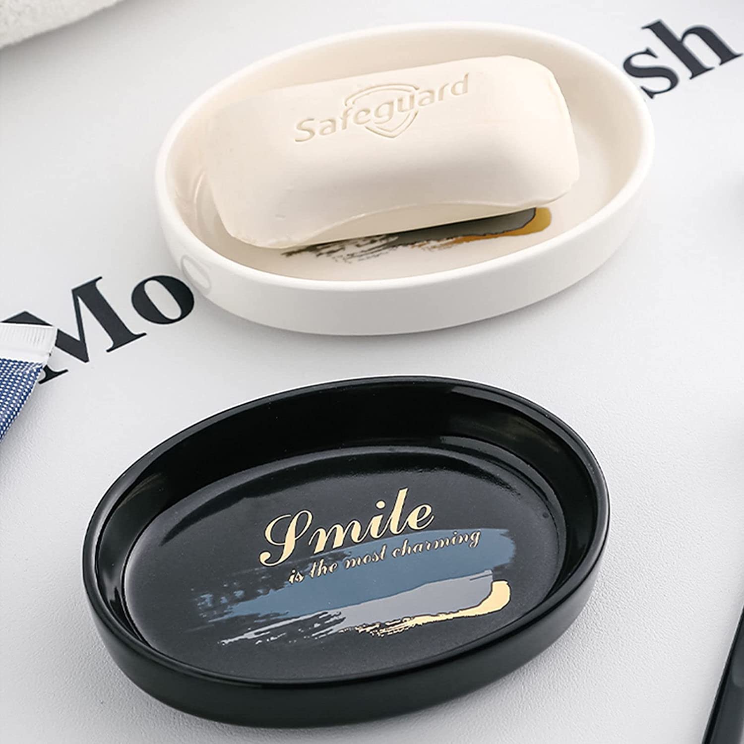 MAYABI jabonera jabonera de Ceramica Ceramics Anti-Slip Soap Dishes For Bar Soap, Oval Soap Tray-Black-Lovingyou (Color : Svart, Size : Lovingyou)