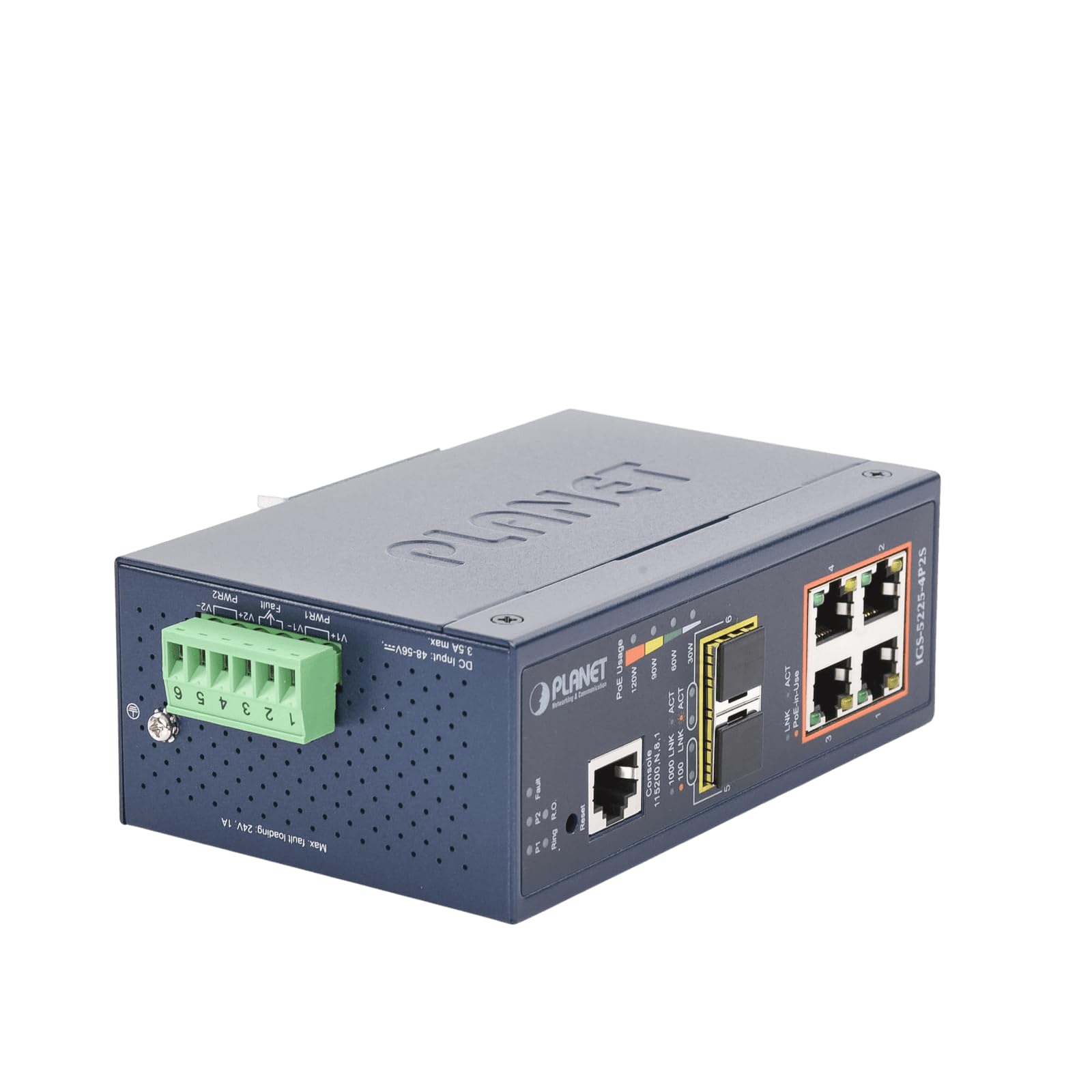 PLANET IGS-5225-4P2S switch di rete Gestito L2+ Gigabit Ethernet [10/100/1000] Supporto Power over Ethernet [PoE] Blu (IP40 Industrial L2+/L4 4-Port - 1000T 802.3at PoE + 2-Port - 100/1000X SFP Full