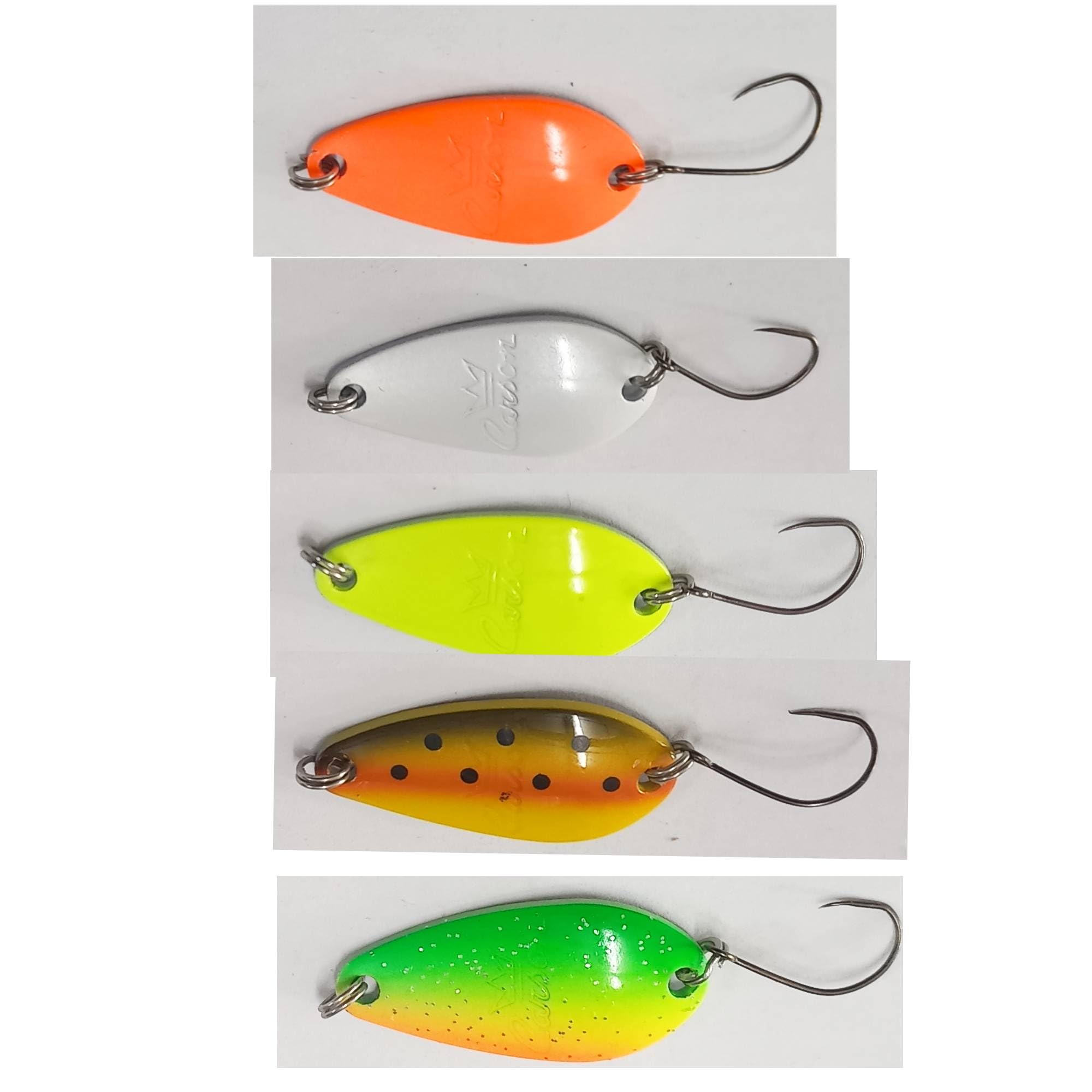 ondulanti spoon pesca canna trota lago trout area cucchiaino artificiale kit 5 pezzi 3 grammi