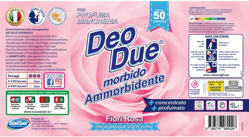 Italian Gourmet Fiori Rosa Additivo Bucato Wäscheduft Weichspüler 6 x 1L | Konzentrat mit Rosenduft, profumo duraturo, extra freschezza per tessuti, Gesamtnettogewicht 6 L + Kostenlos Polpa 400g