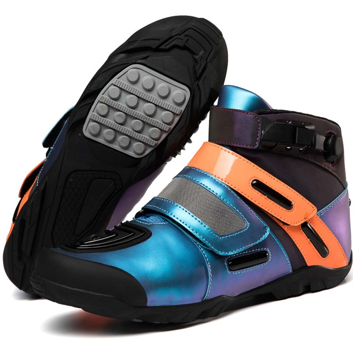 Scarpe da Moto Uomo Stivali da Moto in Pelle | Antiscivolo, Resistenti e Comode, Traspiranti, Protezioni, Suola Antiscivolo, Impugnatura del Cambio