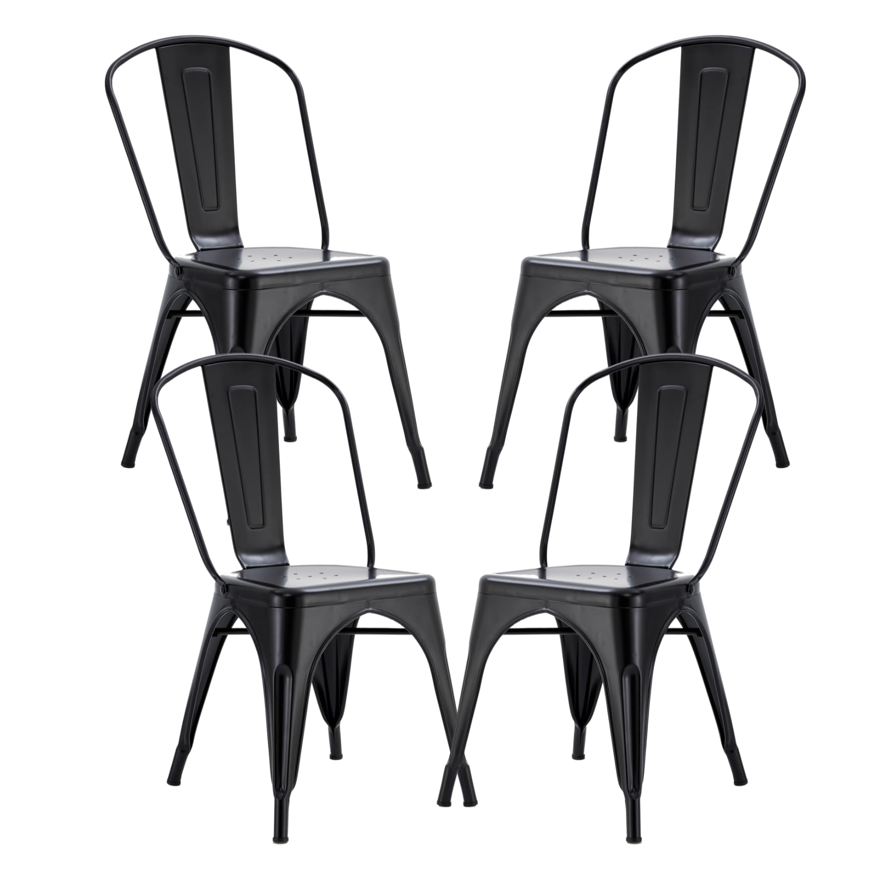 Durabull - Tolix Style Metal Dining Chair – Industrial Stackable Steel Bistro Chair with Powder-Coated Finish for Kitchen, Cafe & Patio (Black, 4 Set)