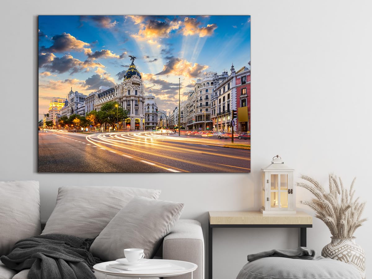Calle de Alcalá de Madrid - Fotografía Urbana | Cuadro Canvas Wall Art | Impresión Giclée lienzo algodón puro | Bastidor 3cm | 55x75cm