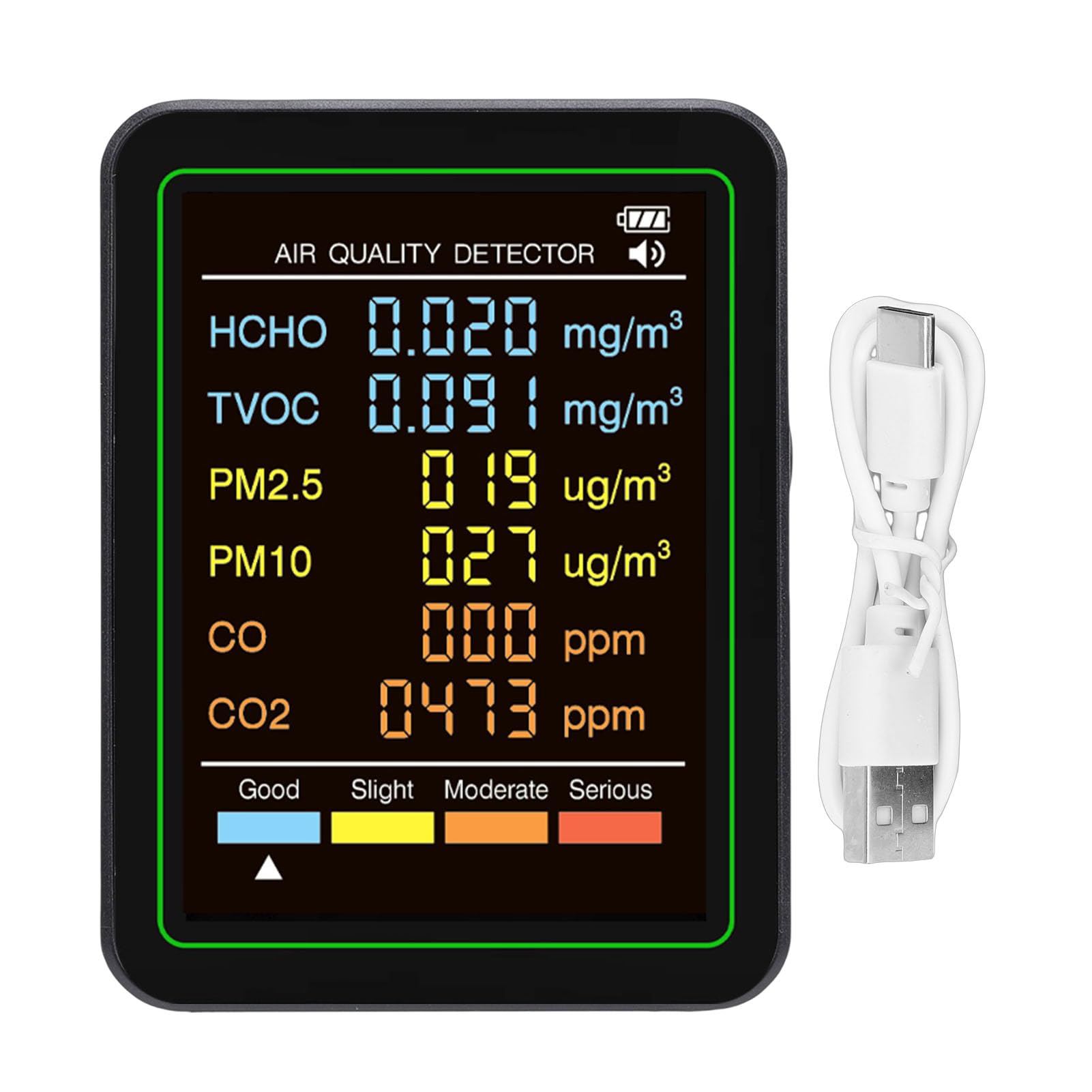 Luftqualitätsdetektor, 5-in-1-CO2-TVOC-HCHO-Temperatur-Feuchtigkeitsmonitor mit Echtzeiterkennung und Farbindikatoren, für die Prüfung der Luftqualität in Innenräumen Im Home
