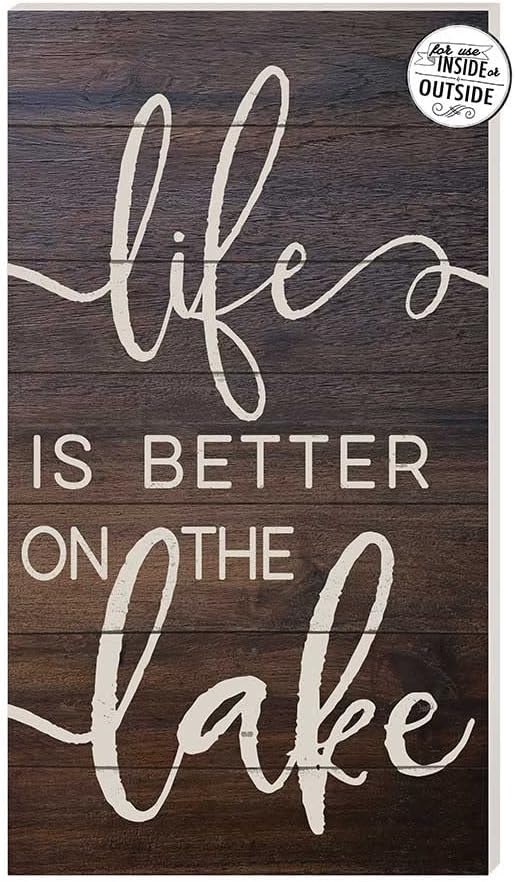 11"x20" Walnut/Tan Life is Better on The Lake Indoor Outdoor Sign, Multi