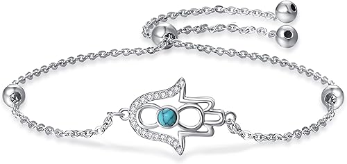 Palpitate Hamsa Bracelet 925 Sterling Silver Amulet Pendant Good Luck Jewelry for Mom Daughters Friends