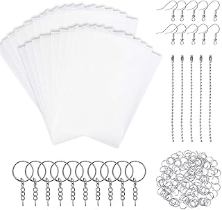 Rainmae 145pcs Heat Shrink Plastic Sheets Pack, Include 20 PCS Blank Shrinky Art Film Paper with 125 PCS Keychains Accesso...