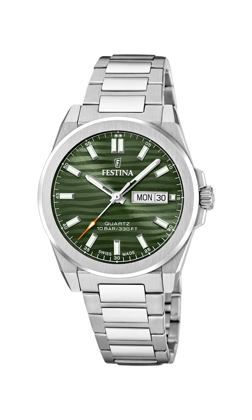 Festina Swiss Made Reloj Hombre Analógico de Acero Inoxidable 316l Plateado - Movimiento de Cuarzo - Calendario - Cristal Zafiro Resistente - Resistente al Agua 10 ATM F20073/​4 Classic Steel