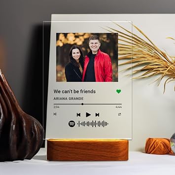 CanvasChamp Spotify Plaque Custom Gift with LED Base - Personalized Acrylic Song Plaque with Picture & Scannable Code for Christmas, Valentine's Gift (Cylinder Base, 16 W x 24 H)