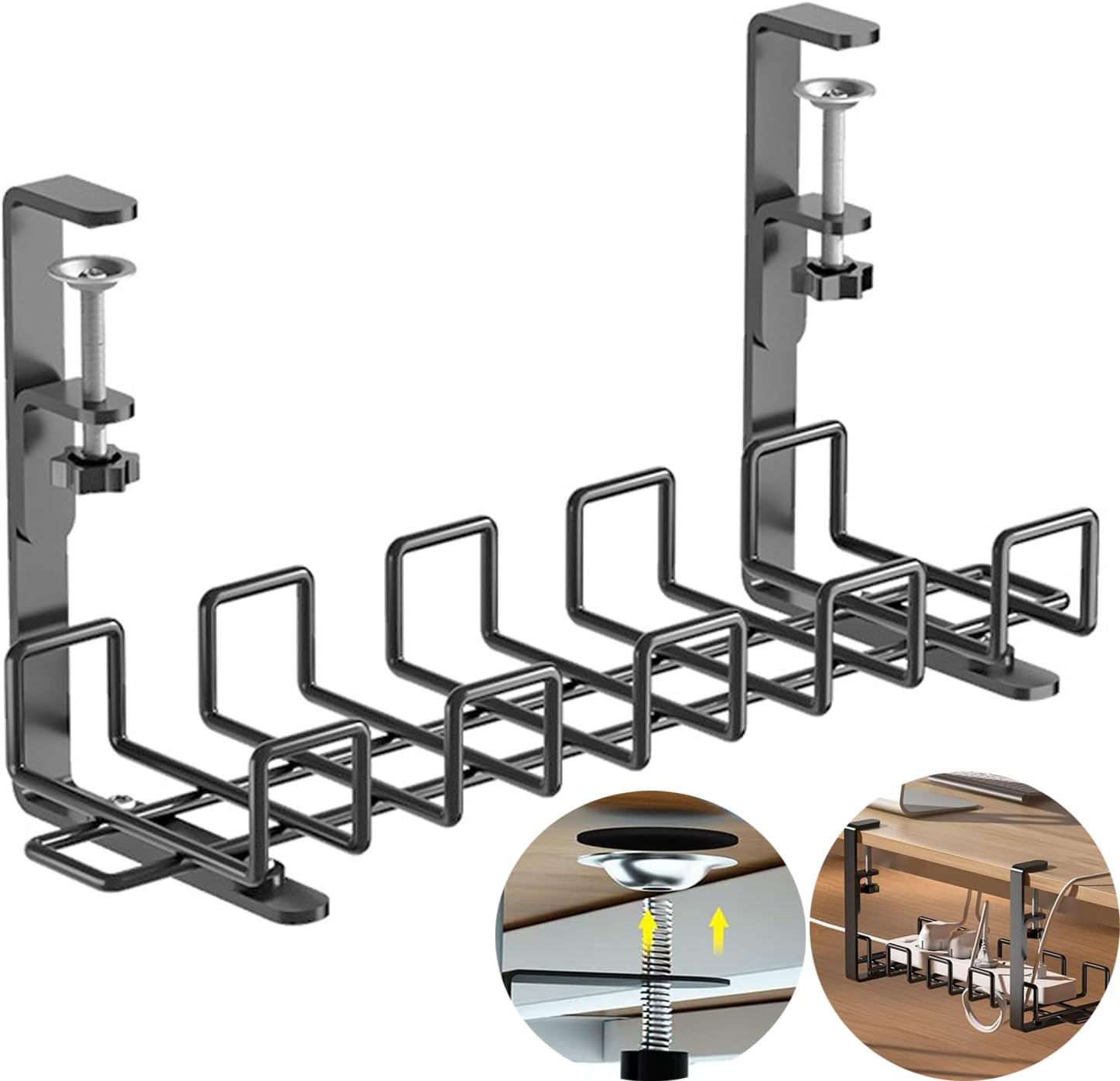 Necomi Under Desk Cable Management Tray, 40cm Under Desk Cord Organizer with Clamp Mount System for Wire Management, Metal Wire Cable Holder for Desks, Offices, and Kitchens, No Need to Drill Holes