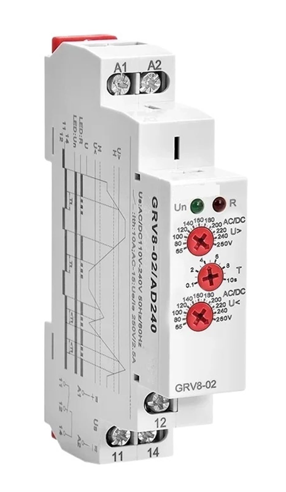 Dispositif de surveillance de tension continue GRV8-02 rail DIN 12V DC