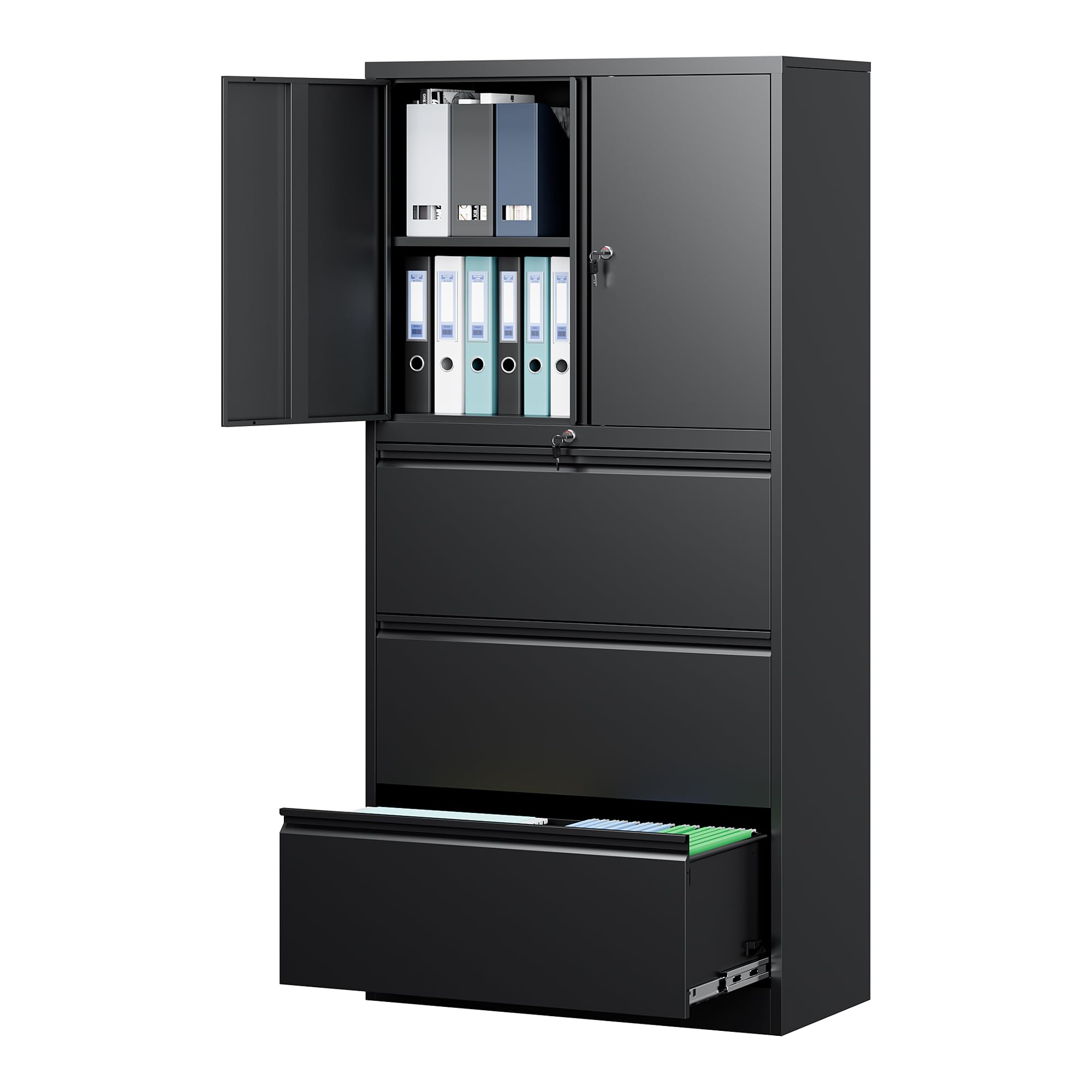 Letaya 3 Drawer Metal Storage Cabinets for Home Office,File Cabinet with Lock and 2 Adjust Shelves-Hang Filing Legal/Letter/A4/F4 Size（Black