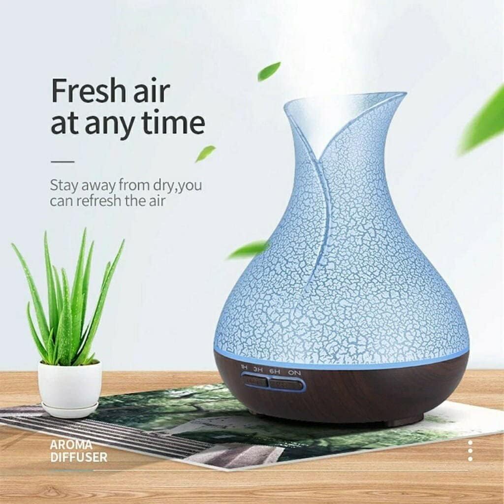 Essential Oil Diffuser, Aromatherapy Diffuser 500ml with Remote Control, 4 Timer & Auto-Off Safety Switch, 7 Color LED Lights Mode, 10 Hours Quiet Humidifier for Bedroom, Office & Home (H.Dark Brown)