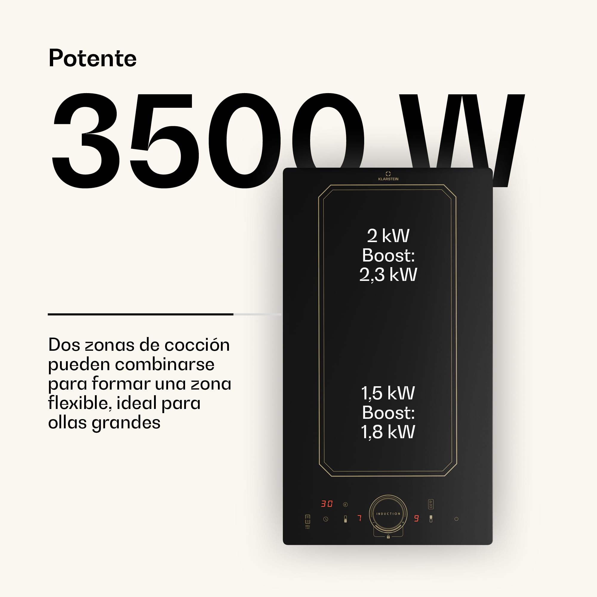 Klarstein Placa Induccion, de 2 Fuegos, Vitroceramica 3500 w x 2 Placas de Sobremesa con Control Táctil Inteligente, Pantalla Digital y Función con Temporizador, Cocinas de Inducción Eléctricas 240V