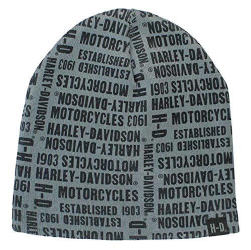 Harley-Davidson Men's Repeated H-D Text Knitted Beanie Cap, Gray KN19180