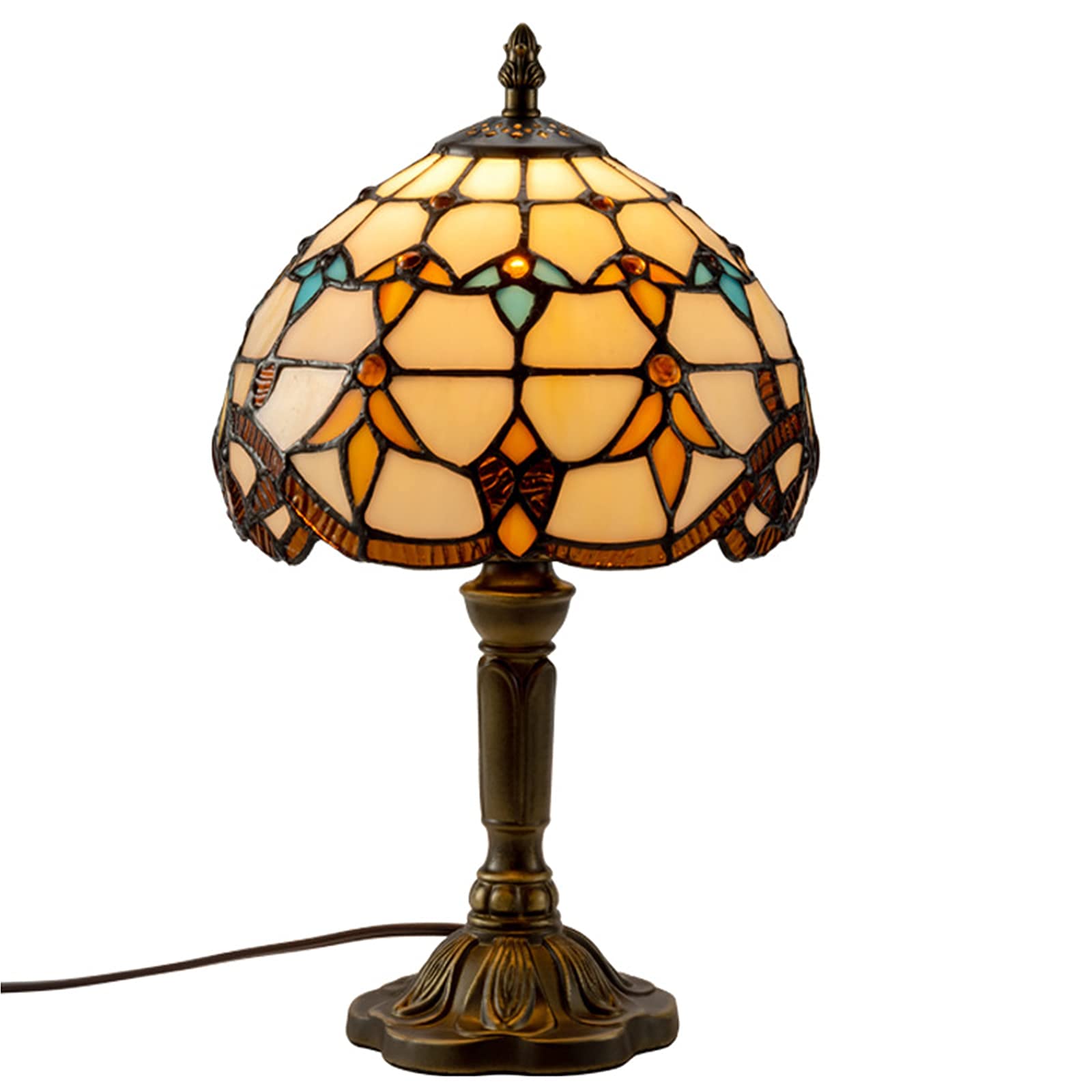 Vintage Tiffany Table Lamp E27 Middle Ages Style Bette Table Lamp Round Stained Paint Bedside Lamp Lamps For Dining Table Dining Room Bedroom Living Room Deco Lamp W20XH37cm