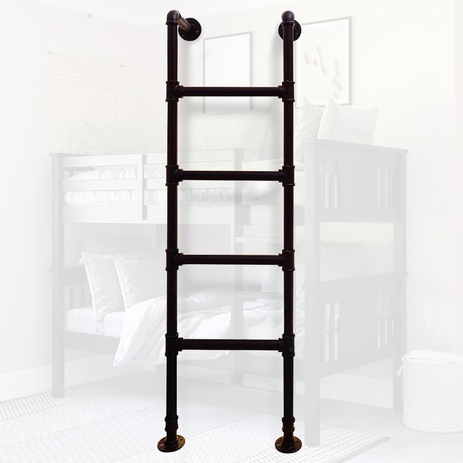 Bunk Bed Ladder, Basement Climb Ladder 3/4/5 Rung, Black Metal Iron Window Well Step Ladder for Attic,Dorm,Library,Bunk Bed,Deck,RV(210cm/83in)