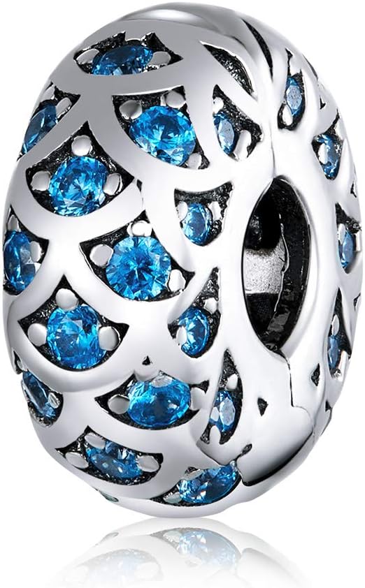 2pc Clip Spacer Charms Bracelets for Women 925 Sterling Silver Blue White Crystal Clip Lock Spacer Stopper Charm Bead for Bracelet - Image 2