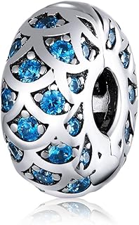 2pc Clip Spacer Charm Bracelets for Women 925 Sterling Silver Blue White Crystal Charm Clip Lock Spacer Stopper Charm Bead for Bracelet,Compatible with European Charm Bracelet Beads, crystal, Cubic Zirconia