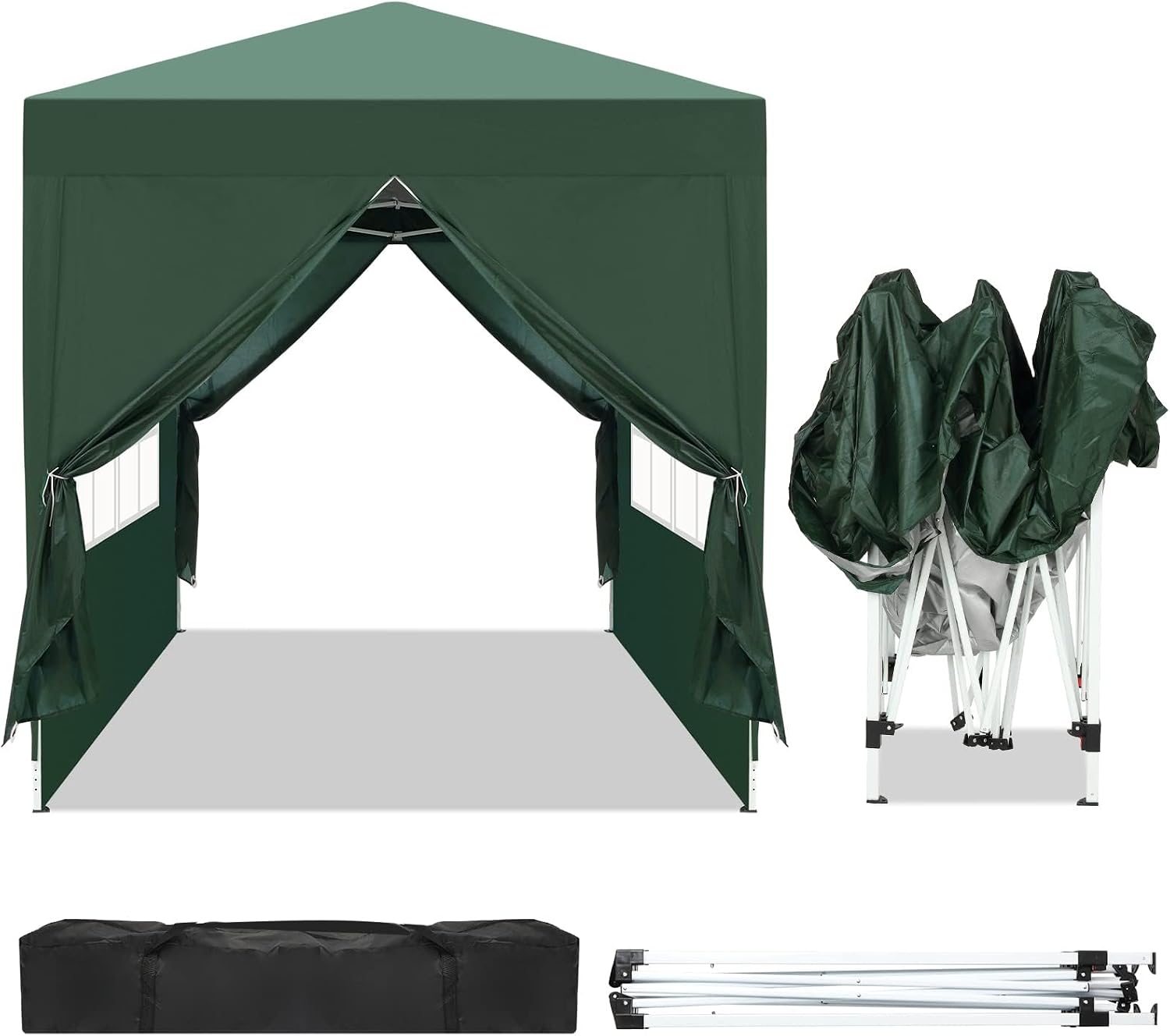 6.5x6.5 Pop Up Canopy with Sidewalls, Outdoor Small Canopy Tent with 4 Side Walls & Carry Bag, Waterproof Foldable Commercial Instant Canopy for Commercial Event, Party, Backyard (Green)
