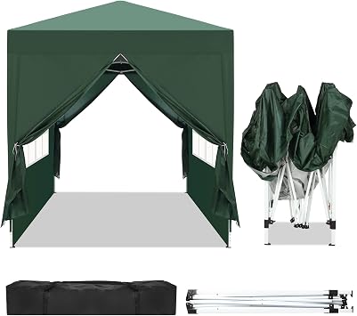 6.5x6.5 Pop Up Canopy with Sidewalls, Outdoor Small Canopy Tent with 4 Side Walls & Carry Bag, Waterproof Foldable Commercial Instant Canopy for Commercial Event, Party, Backyard Green