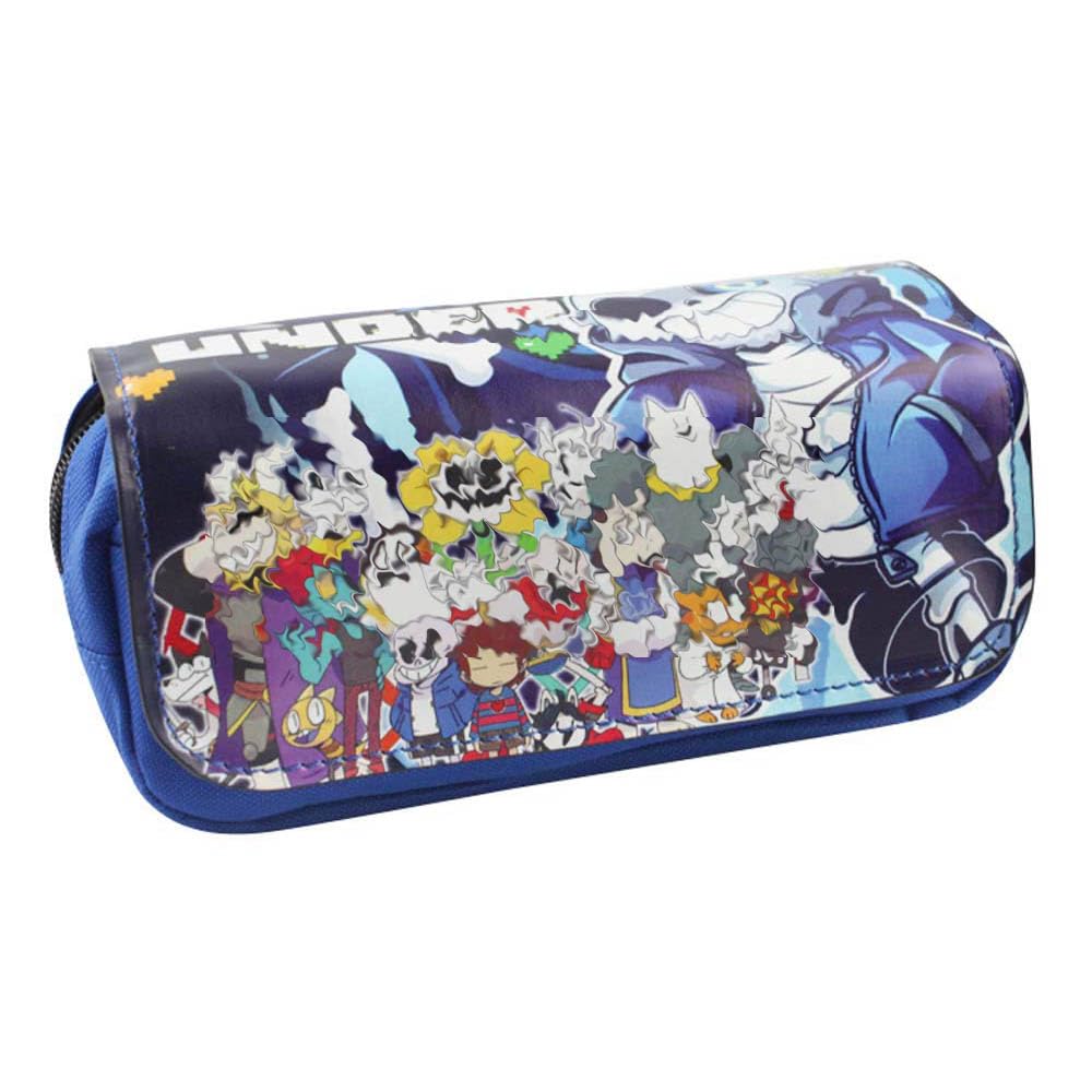 FEIDIAO Under Tale Pencil Case Blue Under Tale Sans Student Pen Pouch Stationery Bag Portable Zippered Cosmetic Bag (E)