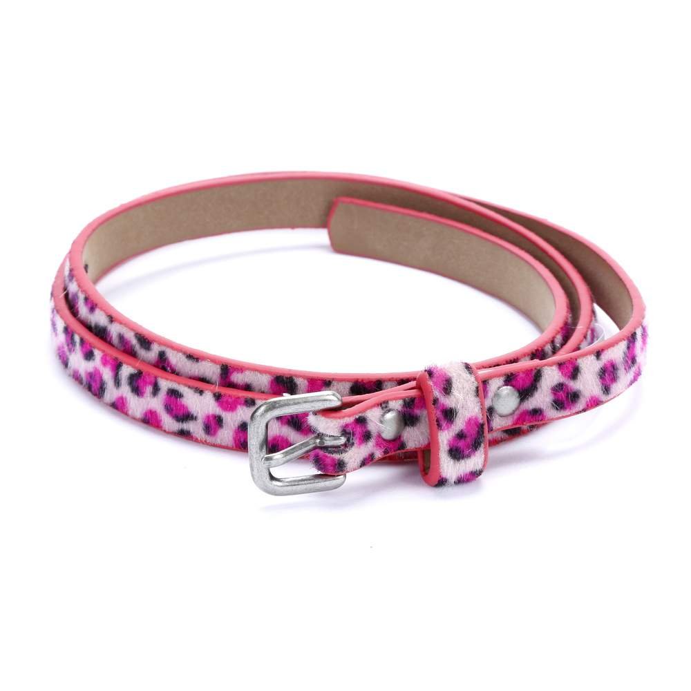 (pink) Kids Leopard Print Leather Belt, Stylish and Durable for Girls Age 4-14 Year Old